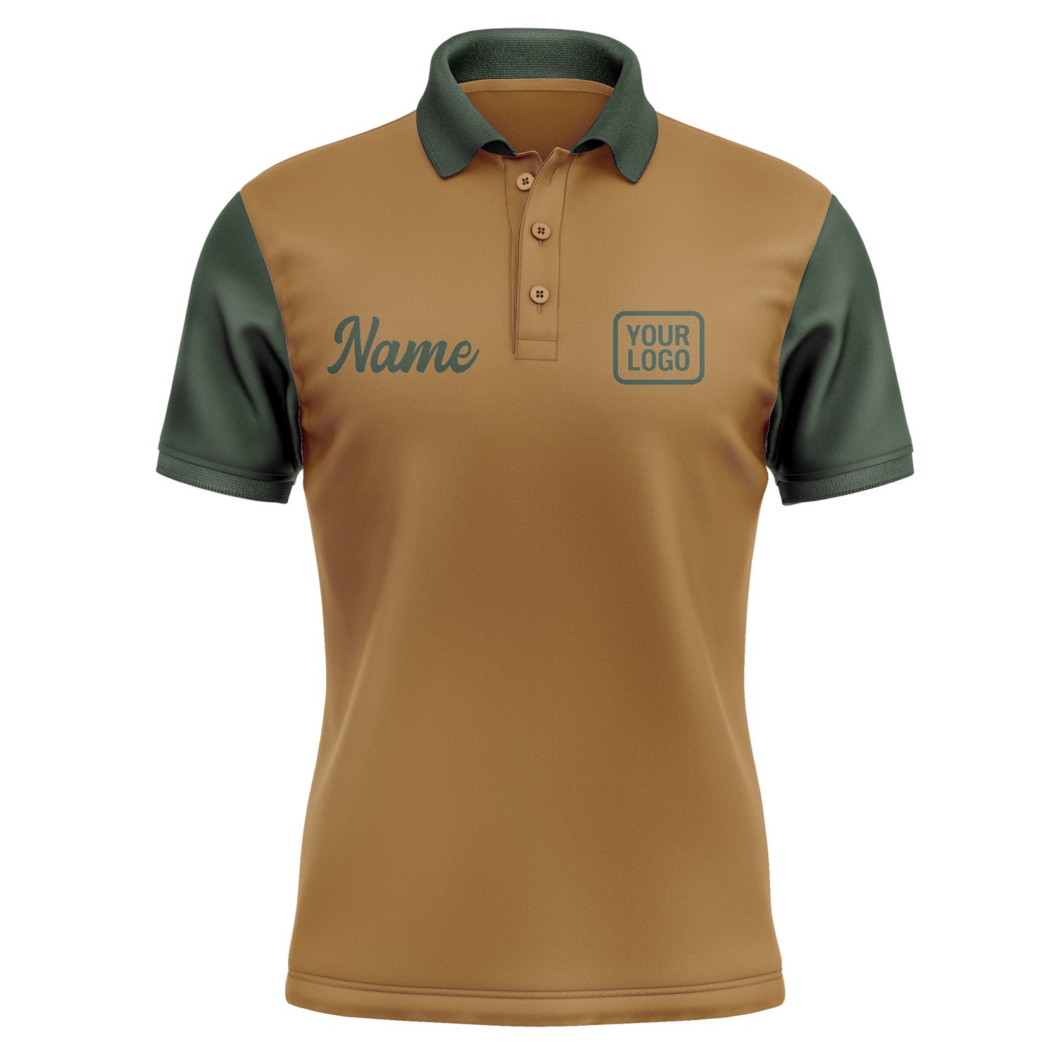 Custom Khaki Dark Green Short-Sleeve Polo Shirt PO220606B106