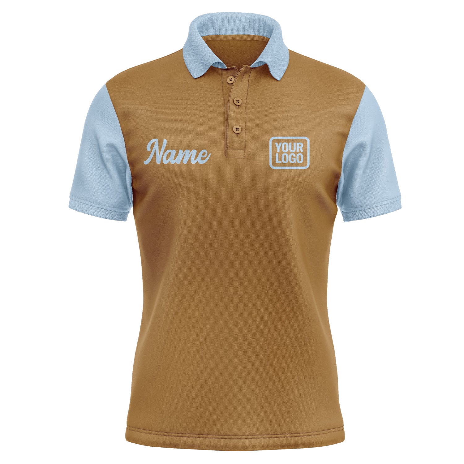 Custom Khaki Light Blue Short-Sleeve Polo Shirt PO220808B108
