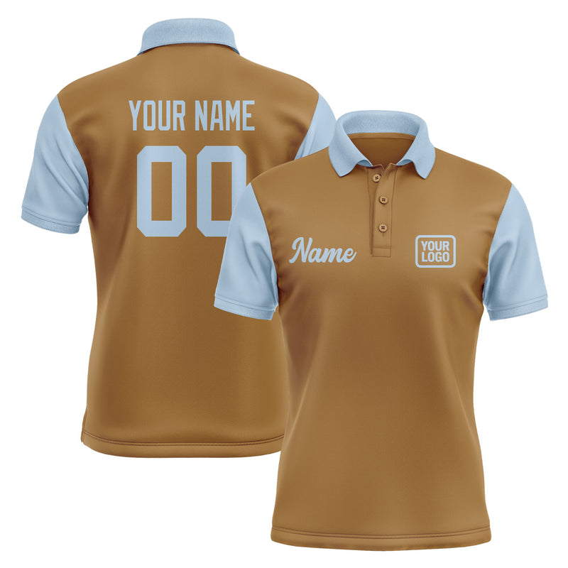 Custom Khaki Light Blue Short-Sleeve Polo Shirt PO220808B108