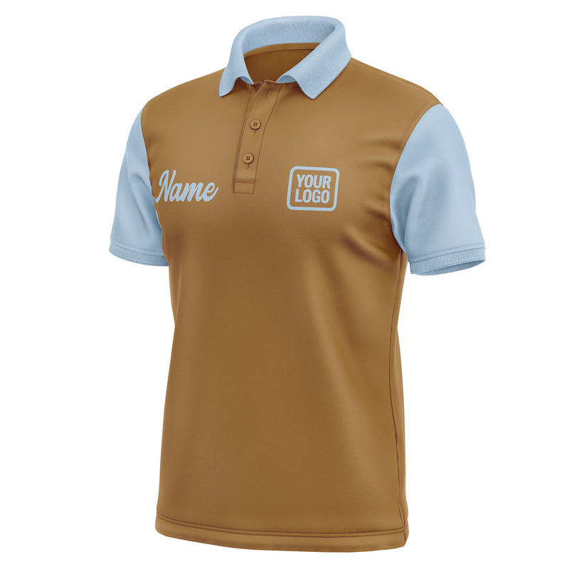 Custom Khaki Light Blue Short-Sleeve Polo Shirt PO220808B108