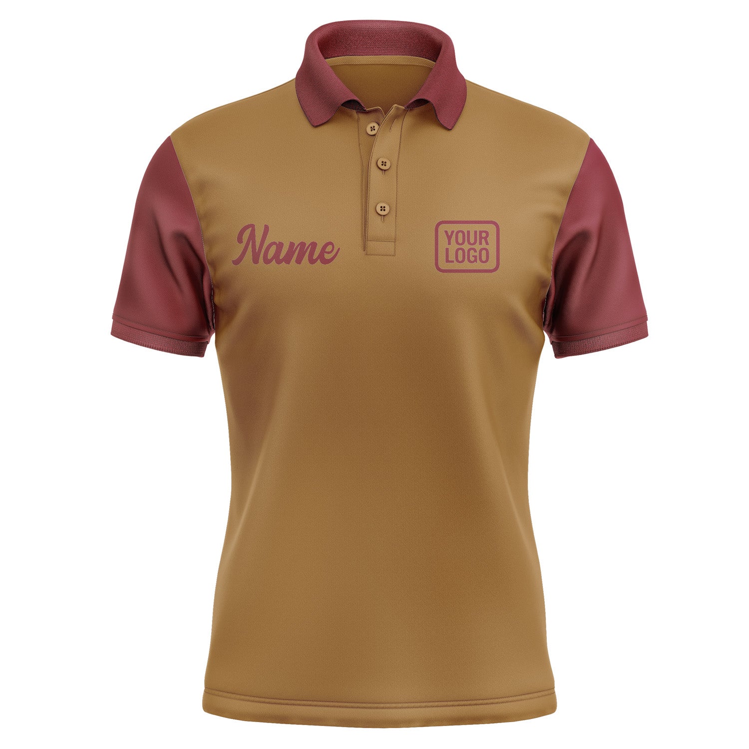 Custom Khaki Crimson Red Short-Sleeve Polo Shirt PO221515B115