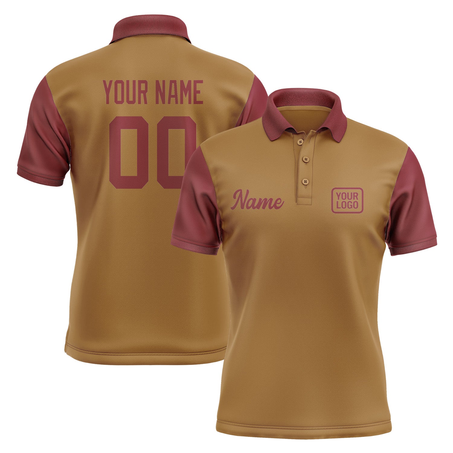 Custom Khaki Crimson Red Short-Sleeve Polo Shirt PO221515B115