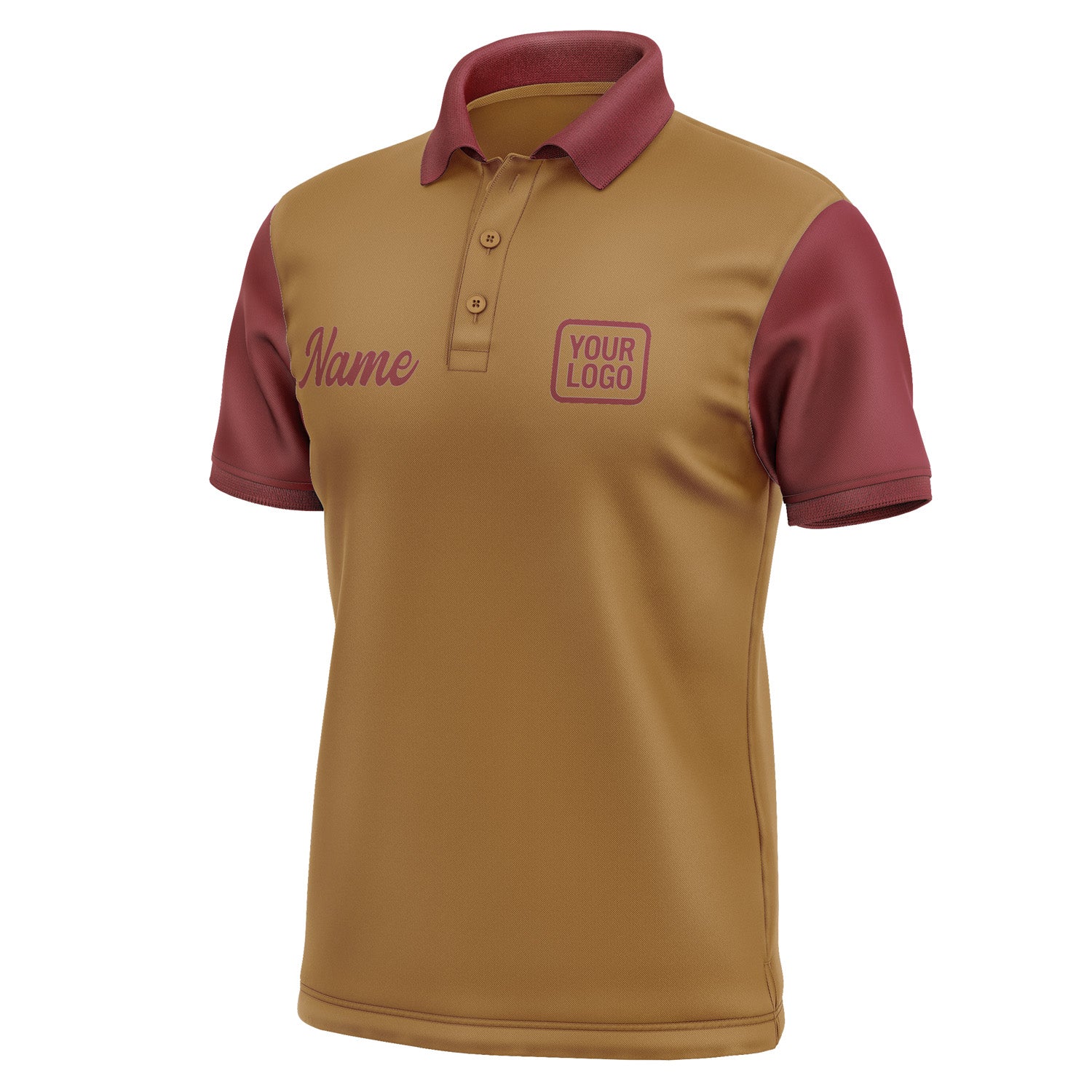 Custom Khaki Crimson Red Short-Sleeve Polo Shirt PO221515B115