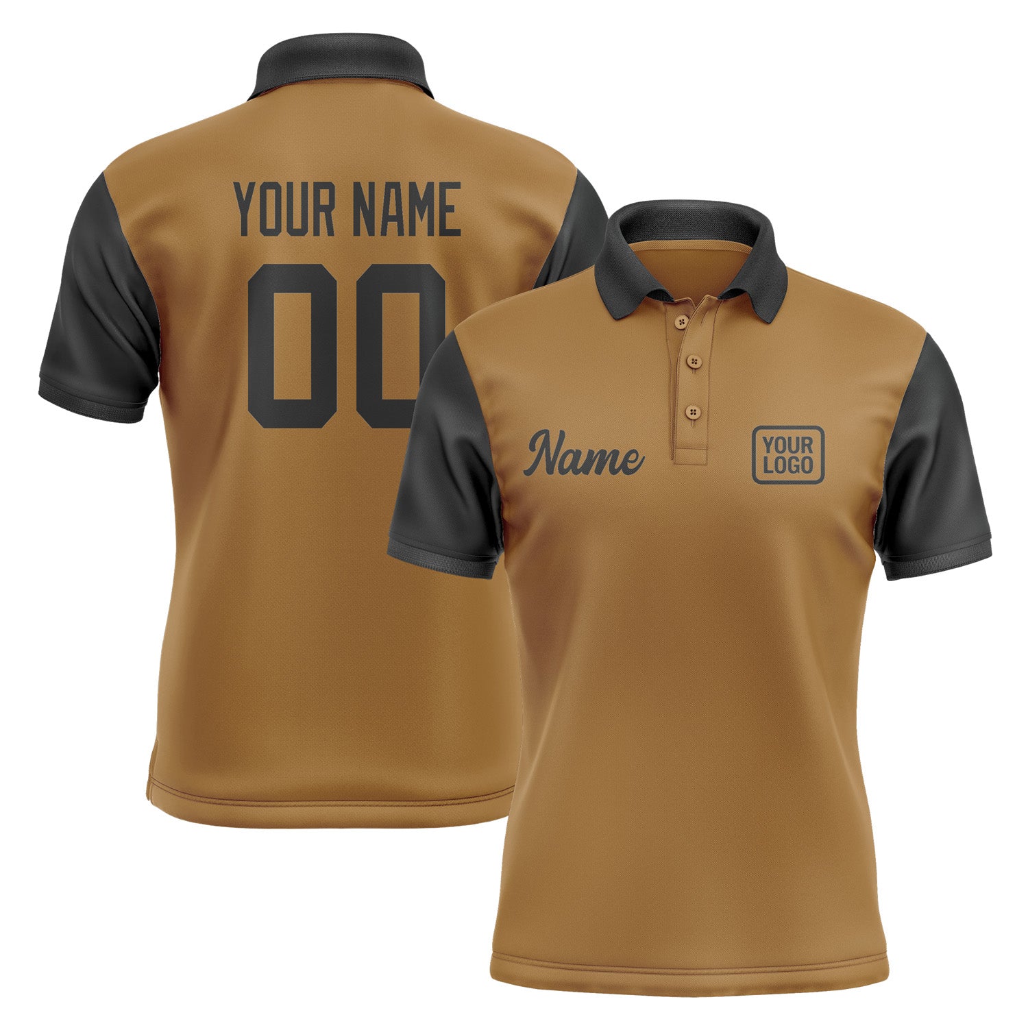 Custom Khaki Black Short-Sleeve Polo Shirt PO221717B117