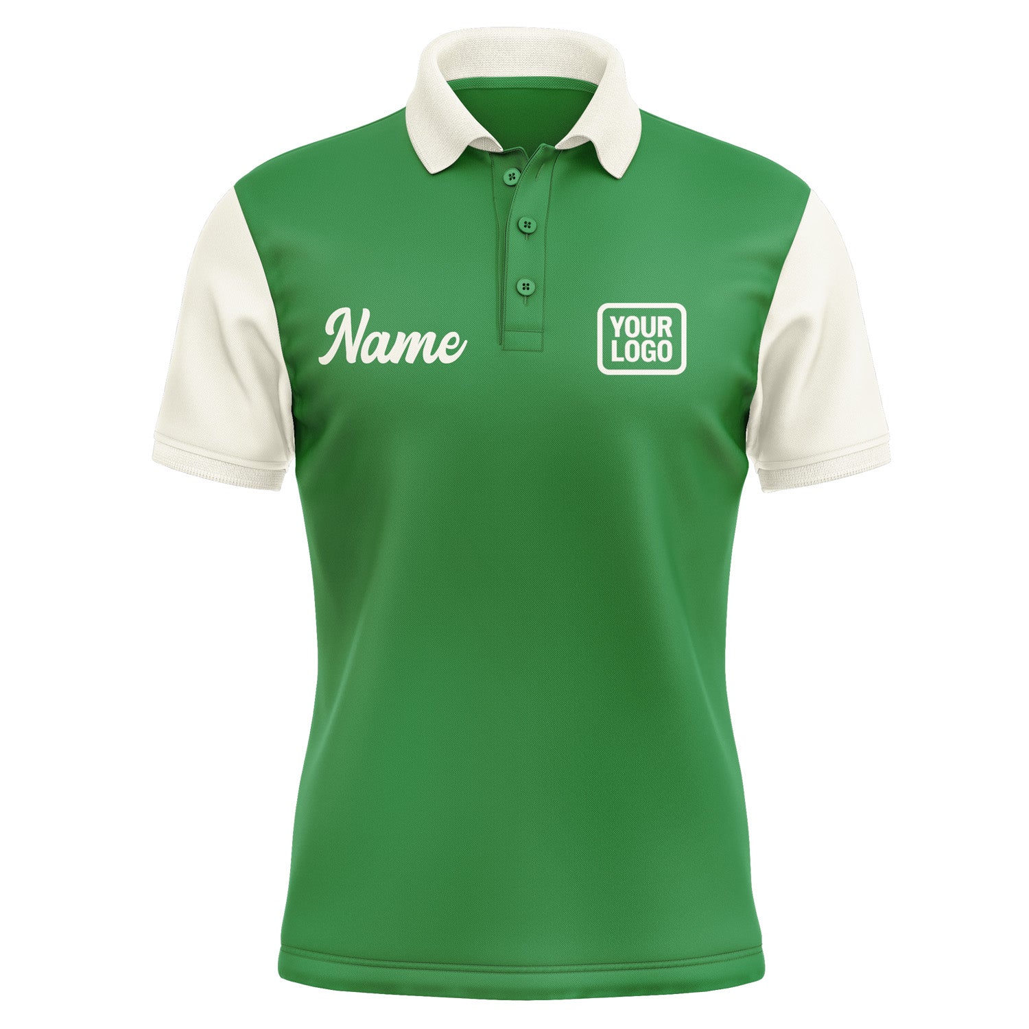 Custom Emerald Green Cream Short-Sleeve Polo Shirt PO240303B103