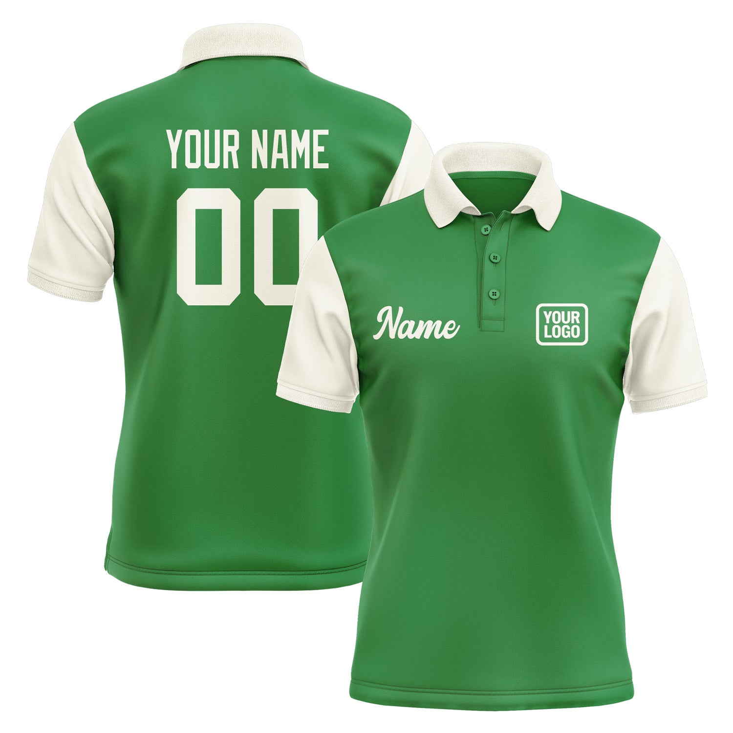 Custom Emerald Green Cream Short-Sleeve Polo Shirt PO240303B103