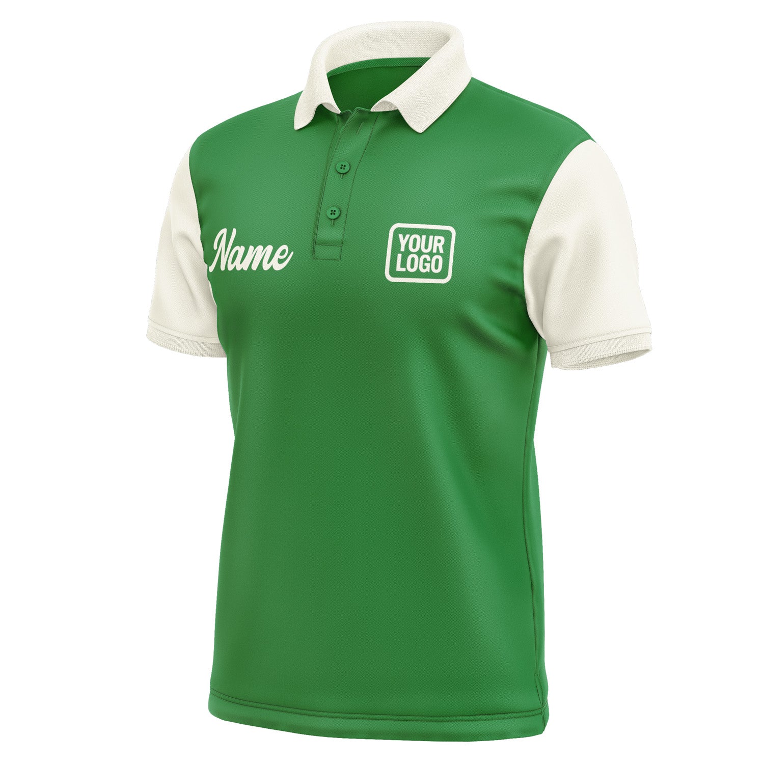 Custom Emerald Green Cream Short-Sleeve Polo Shirt PO240303B103