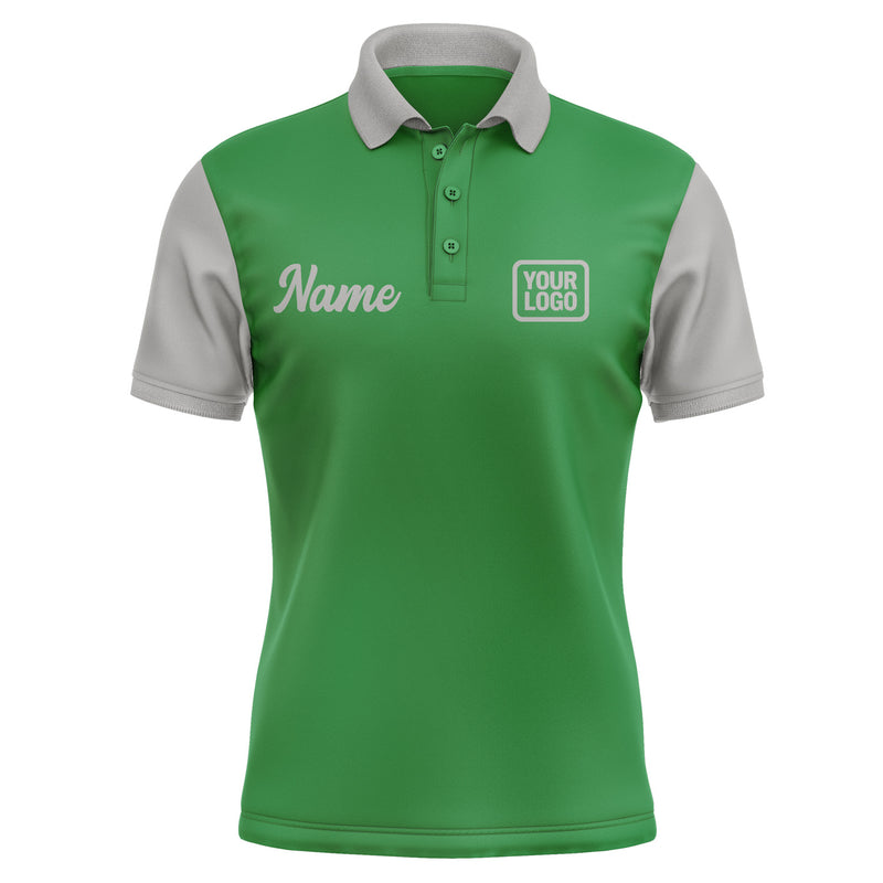 Custom Emerald Green Gray Short-Sleeve Polo Shirt PO240404B104