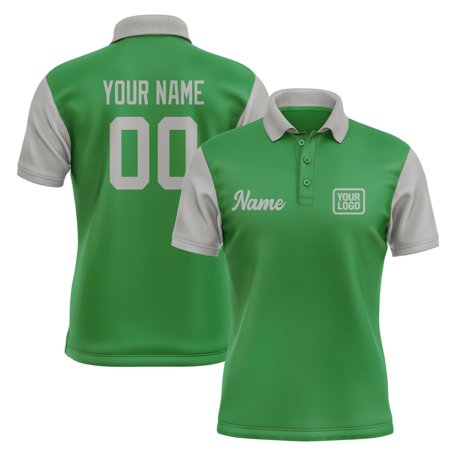 Custom Emerald Green Gray Short-Sleeve Polo Shirt PO240404B104