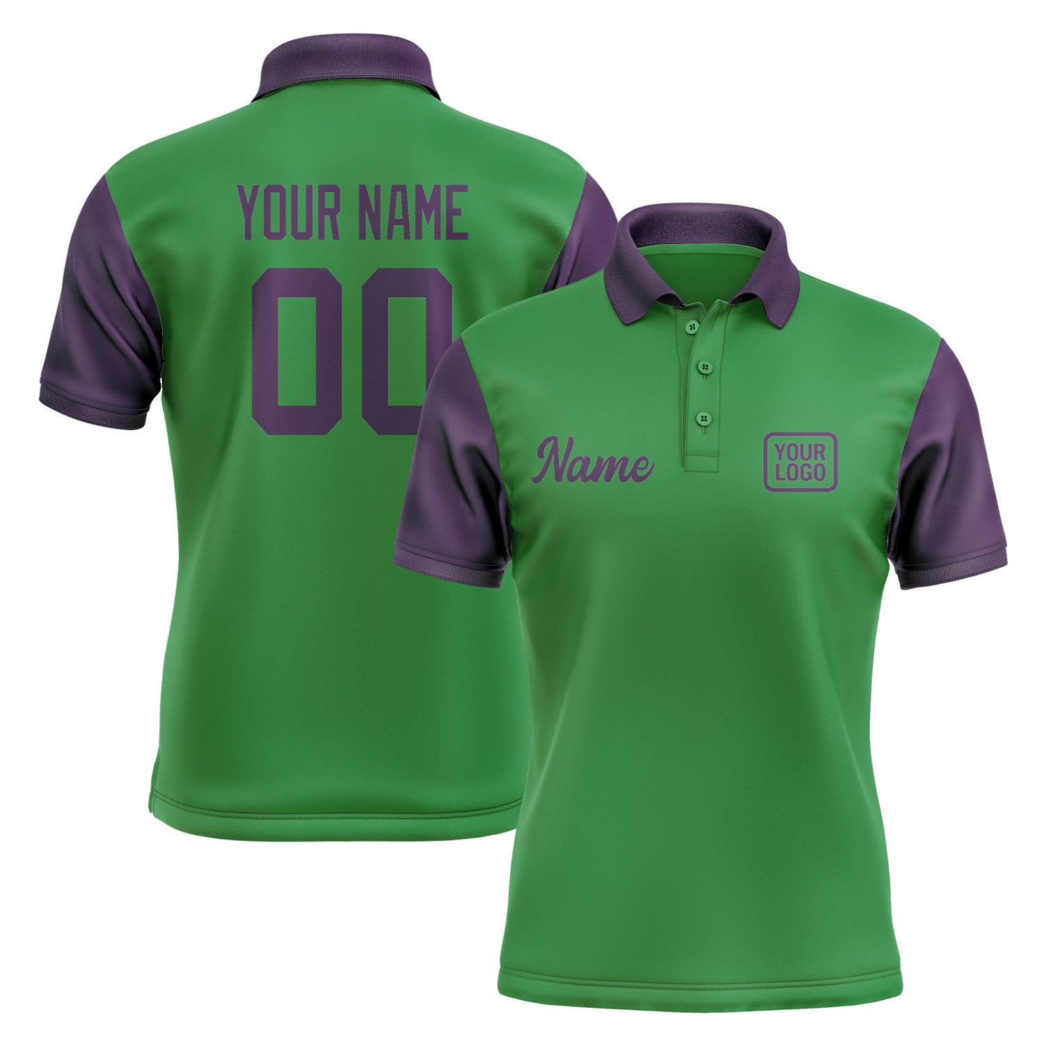 Custom Emerald Green Purple Short-Sleeve Polo Shirt PO240707B107