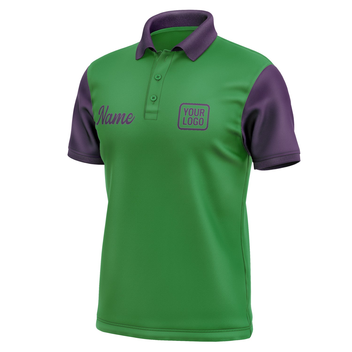 Custom Emerald Green Purple Short-Sleeve Polo Shirt PO240707B107