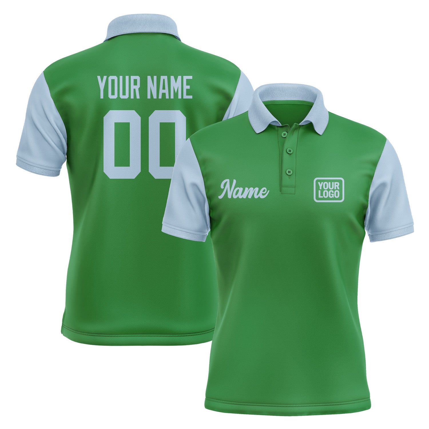 Custom Emerald Green Light Blue Short-Sleeve Polo Shirt PO240808B108