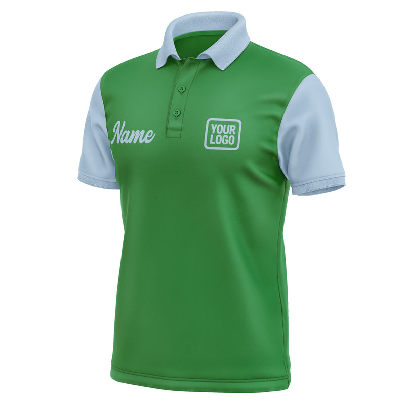 Custom Emerald Green Light Blue Short-Sleeve Polo Shirt PO240808B108