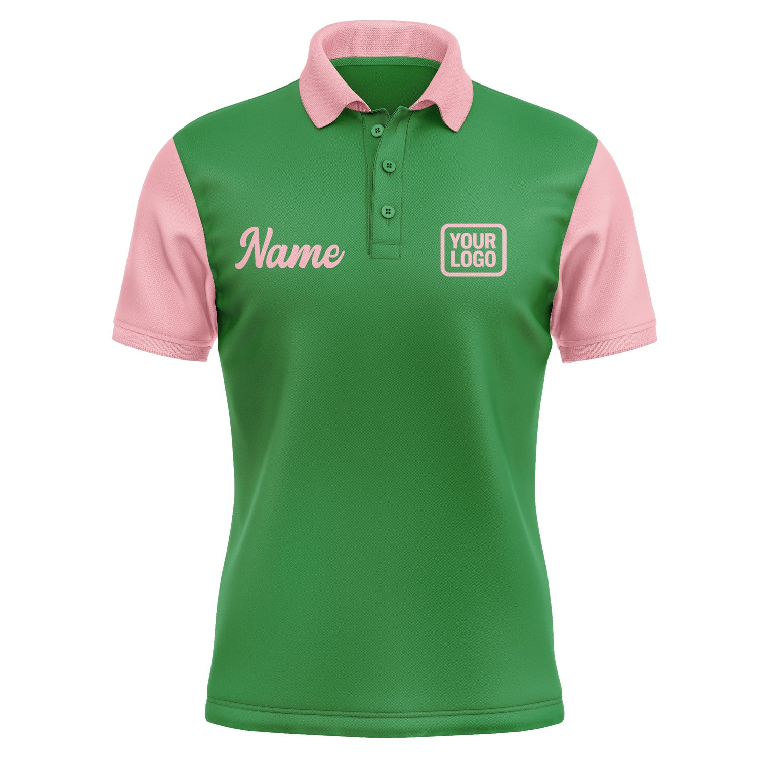 Custom Emerald Green Light Pink Short-Sleeve Polo Shirt PO242121B121