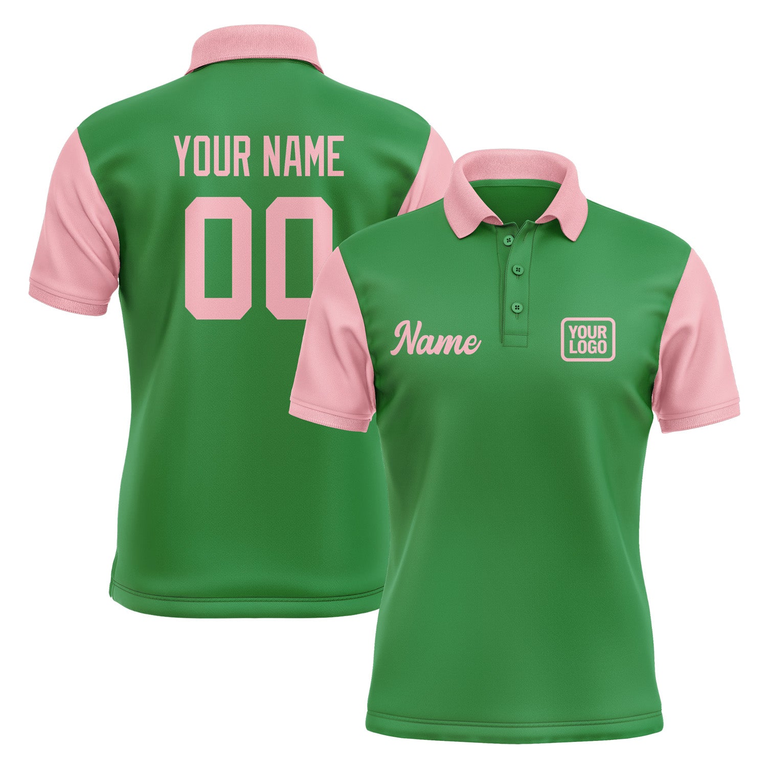 Custom Emerald Green Light Pink Short-Sleeve Polo Shirt PO242121B121