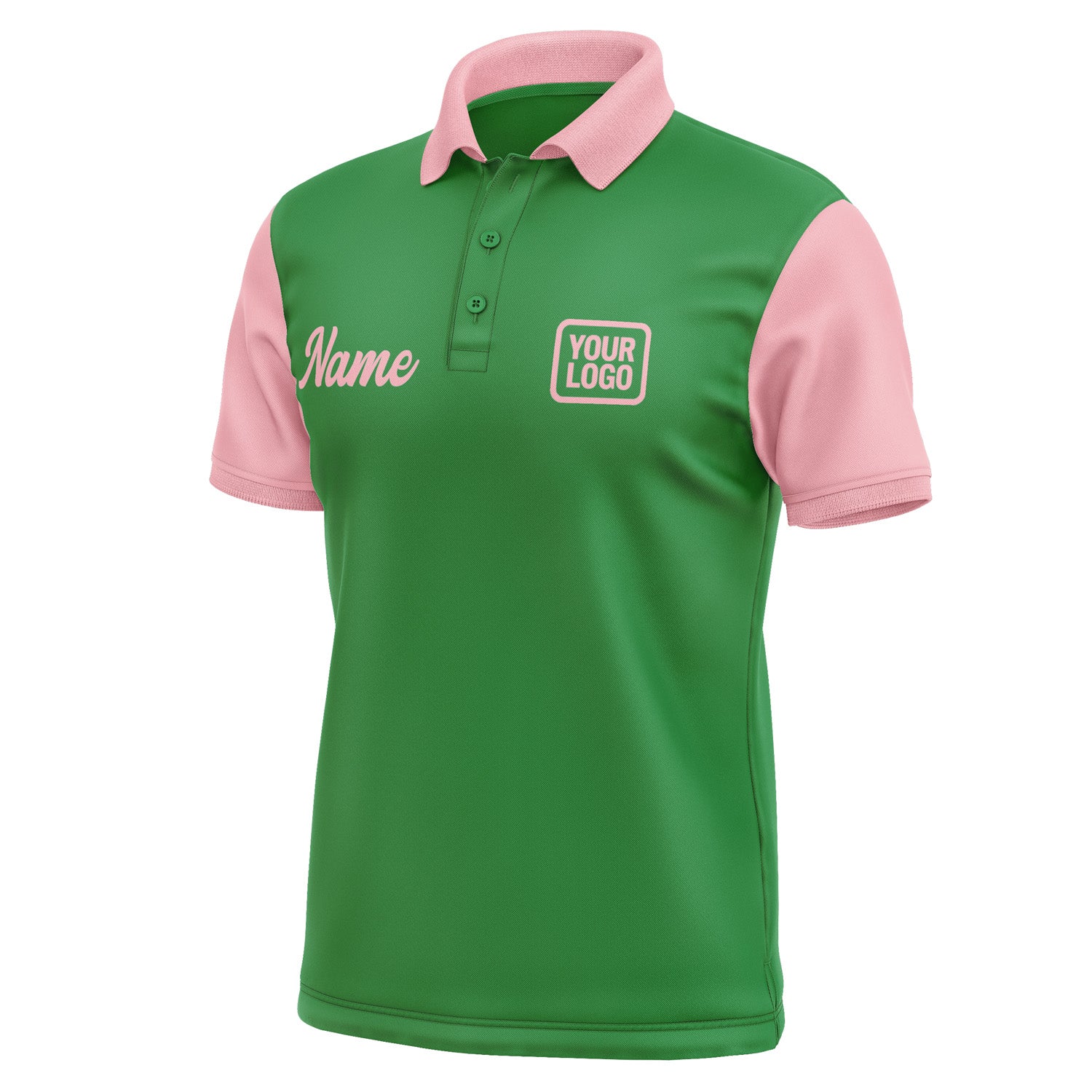 Custom Emerald Green Light Pink Short-Sleeve Polo Shirt PO242121B121