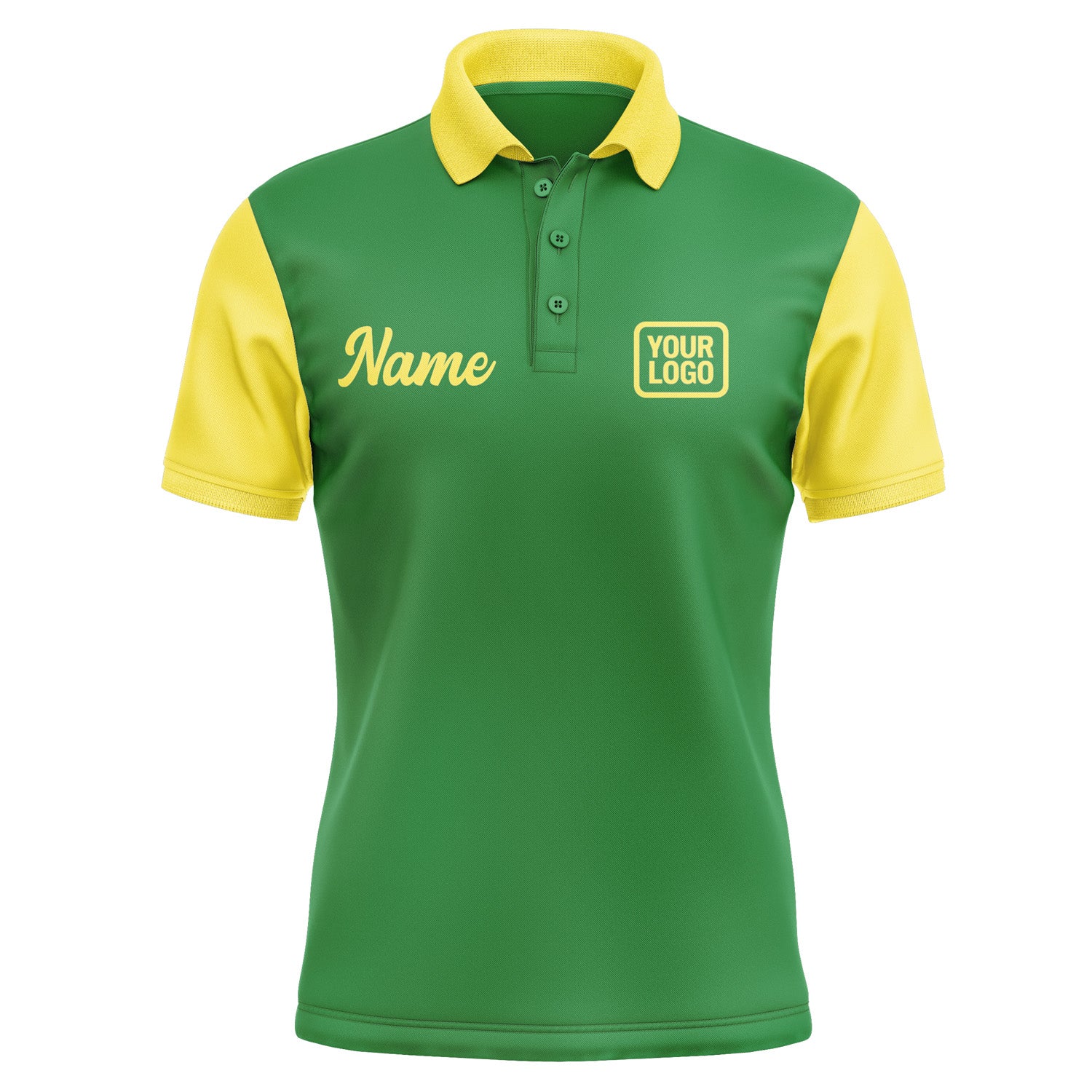 Custom Emerald Green Light Yellow Short-Sleeve Polo Shirt PO242626B126