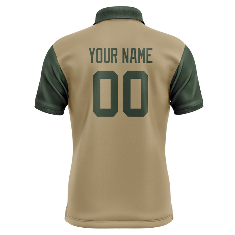 Custom Light Khaki Dark Green Short-Sleeve Polo Shirt PO250606B106