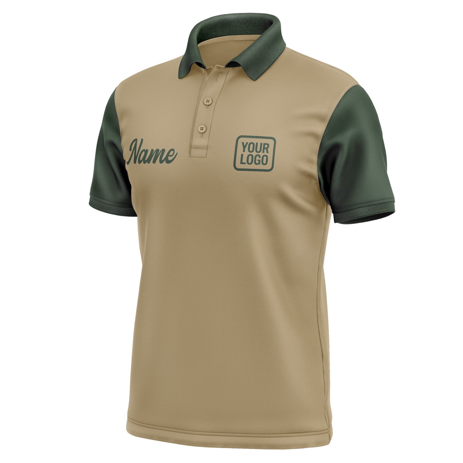 Custom Light Khaki Dark Green Short-Sleeve Polo Shirt PO250606B106
