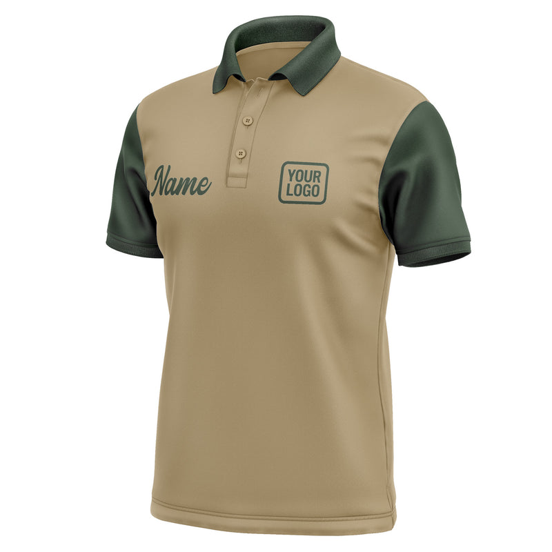 Custom Light Khaki Dark Green Short-Sleeve Polo Shirt PO250606B106