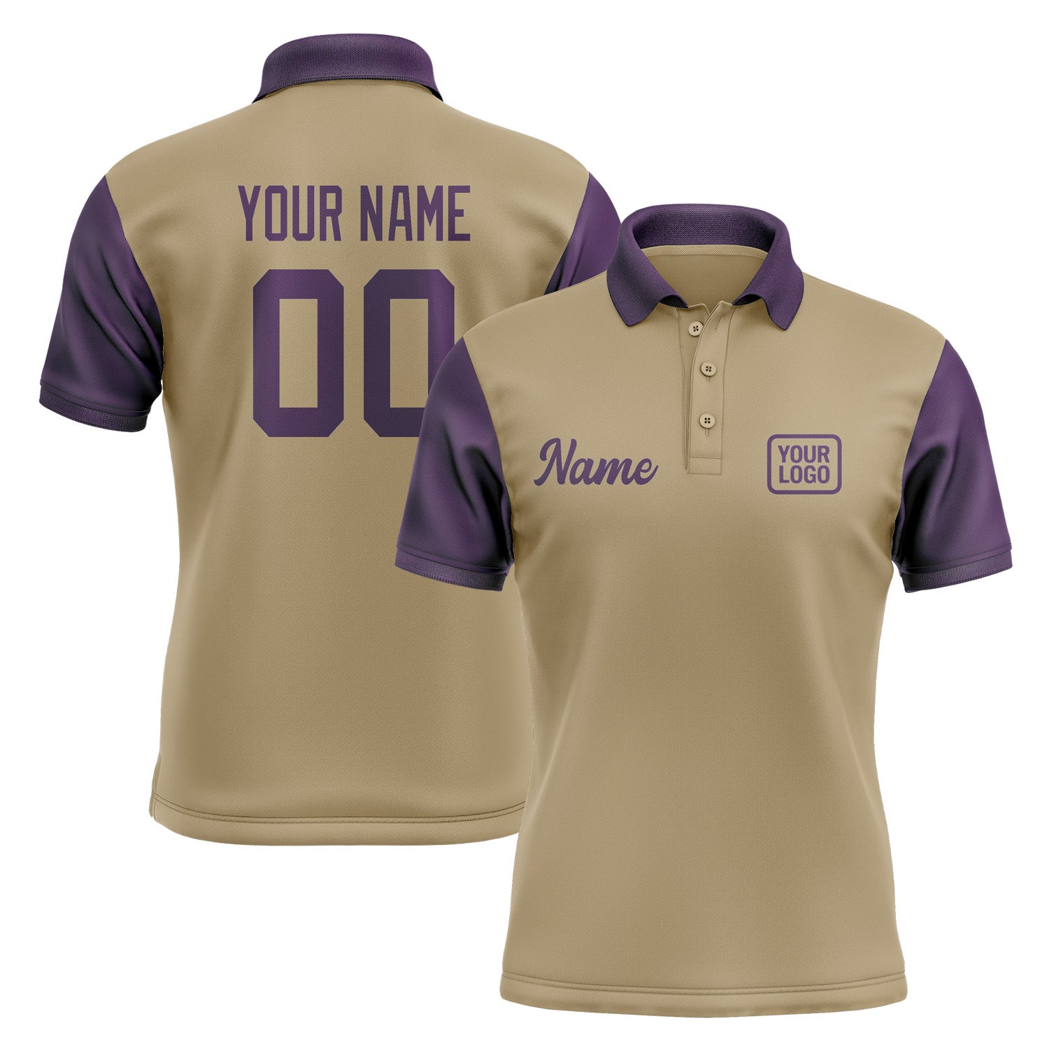 Custom Light Khaki Purple Short-Sleeve Polo Shirt PO250707B107