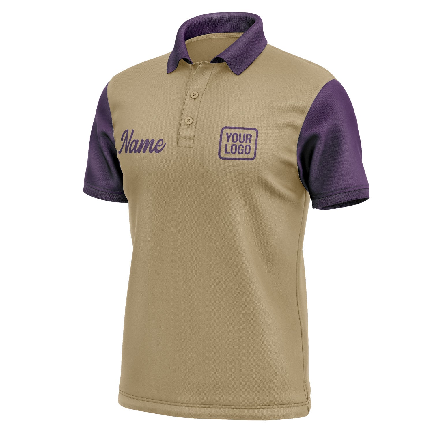 Custom Light Khaki Purple Short-Sleeve Polo Shirt PO250707B107
