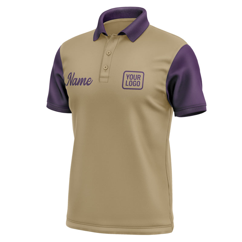 Custom Light Khaki Purple Short-Sleeve Polo Shirt PO250707B107