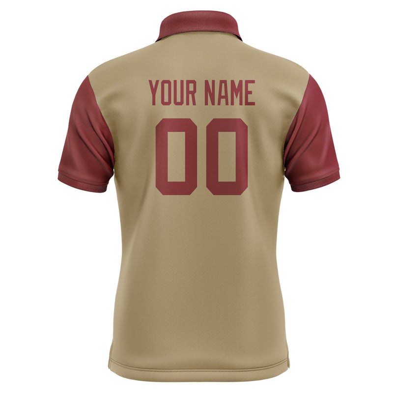 Custom Light Khaki Crimson Red Short-Sleeve Polo Shirt PO251515B115