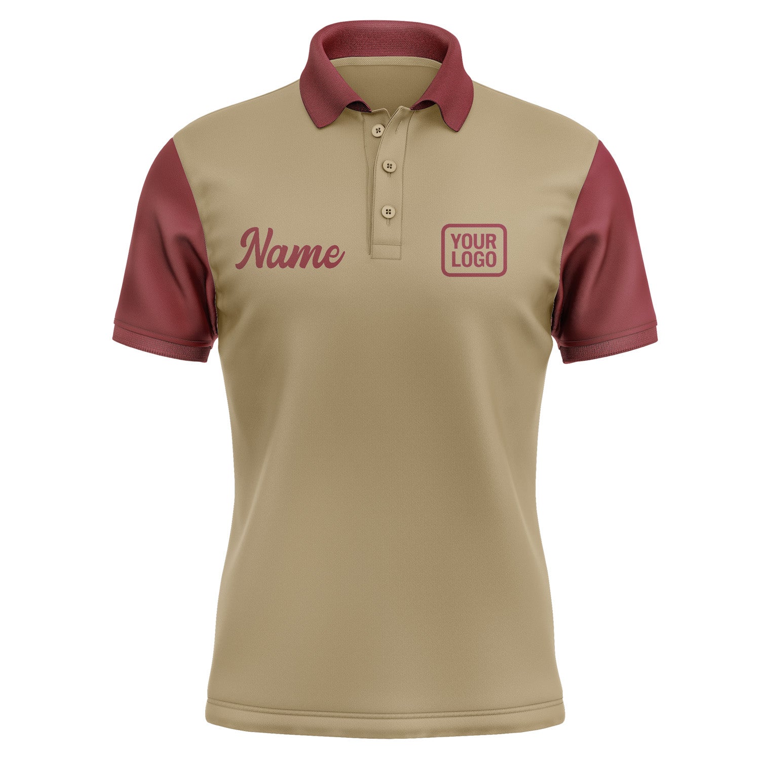 Custom Light Khaki Crimson Red Short-Sleeve Polo Shirt PO251515B115