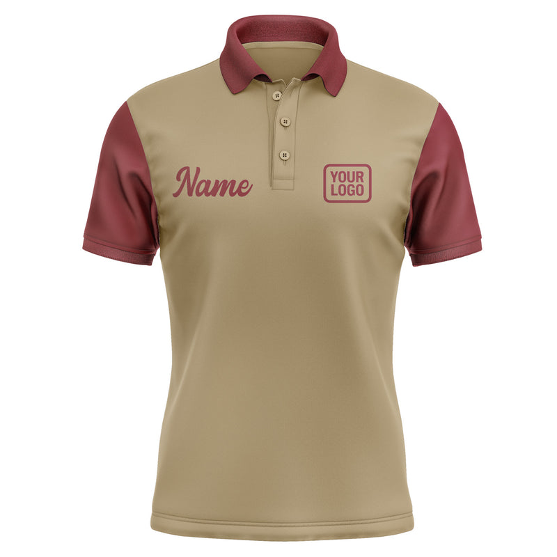Custom Light Khaki Crimson Red Short-Sleeve Polo Shirt PO251515B115