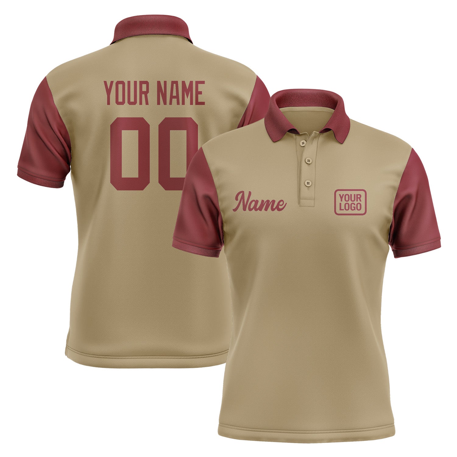 Custom Light Khaki Crimson Red Short-Sleeve Polo Shirt PO251515B115