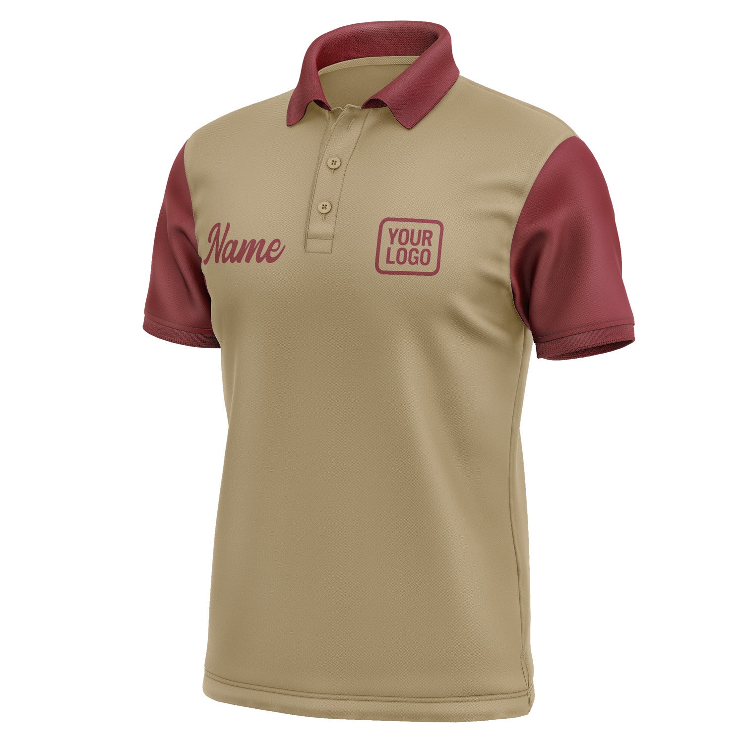 Custom Light Khaki Crimson Red Short-Sleeve Polo Shirt PO251515B115