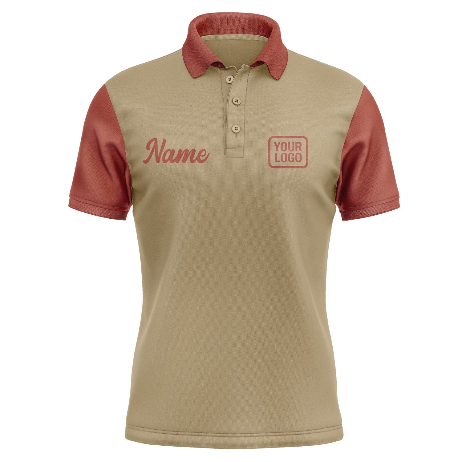 Custom Light Khaki Coral Red Short-Sleeve Polo Shirt PO251616B116
