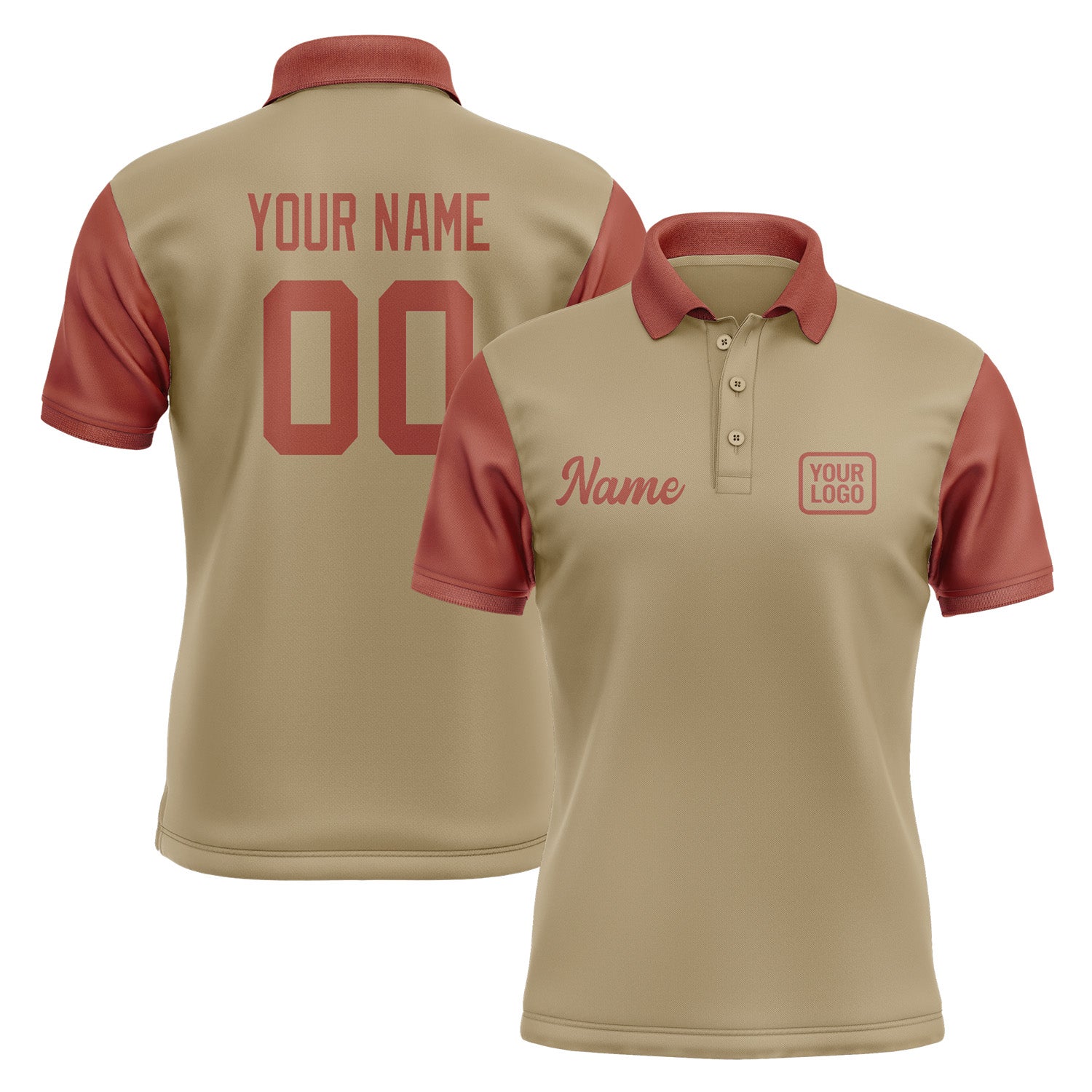 Custom Light Khaki Coral Red Short-Sleeve Polo Shirt PO251616B116