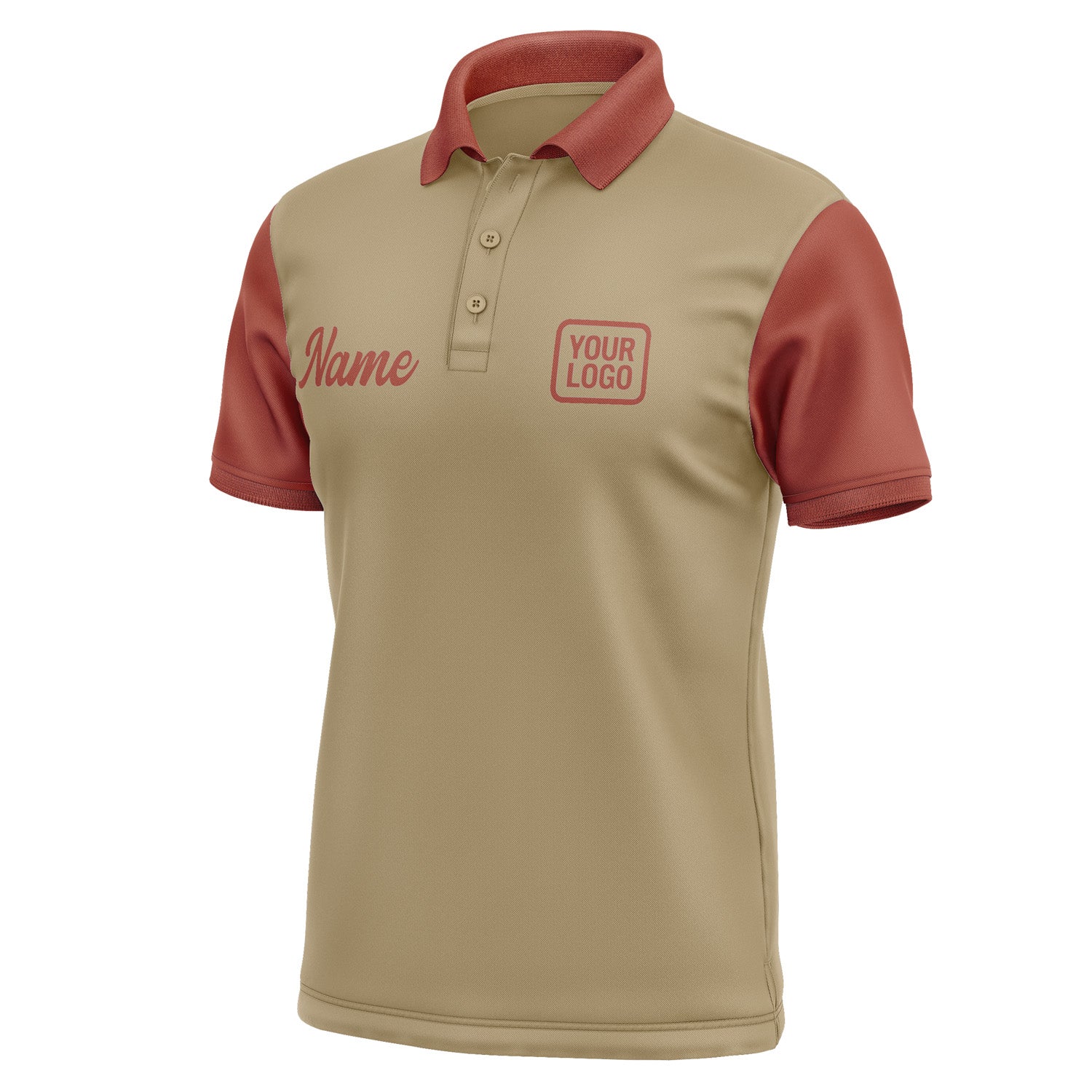 Custom Light Khaki Coral Red Short-Sleeve Polo Shirt PO251616B116