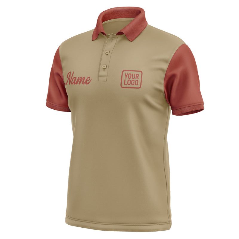 Custom Light Khaki Coral Red Short-Sleeve Polo Shirt PO251616B116