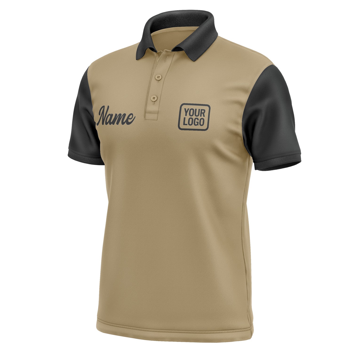 Custom Light Khaki Black Short-Sleeve Polo Shirt PO251717B117
