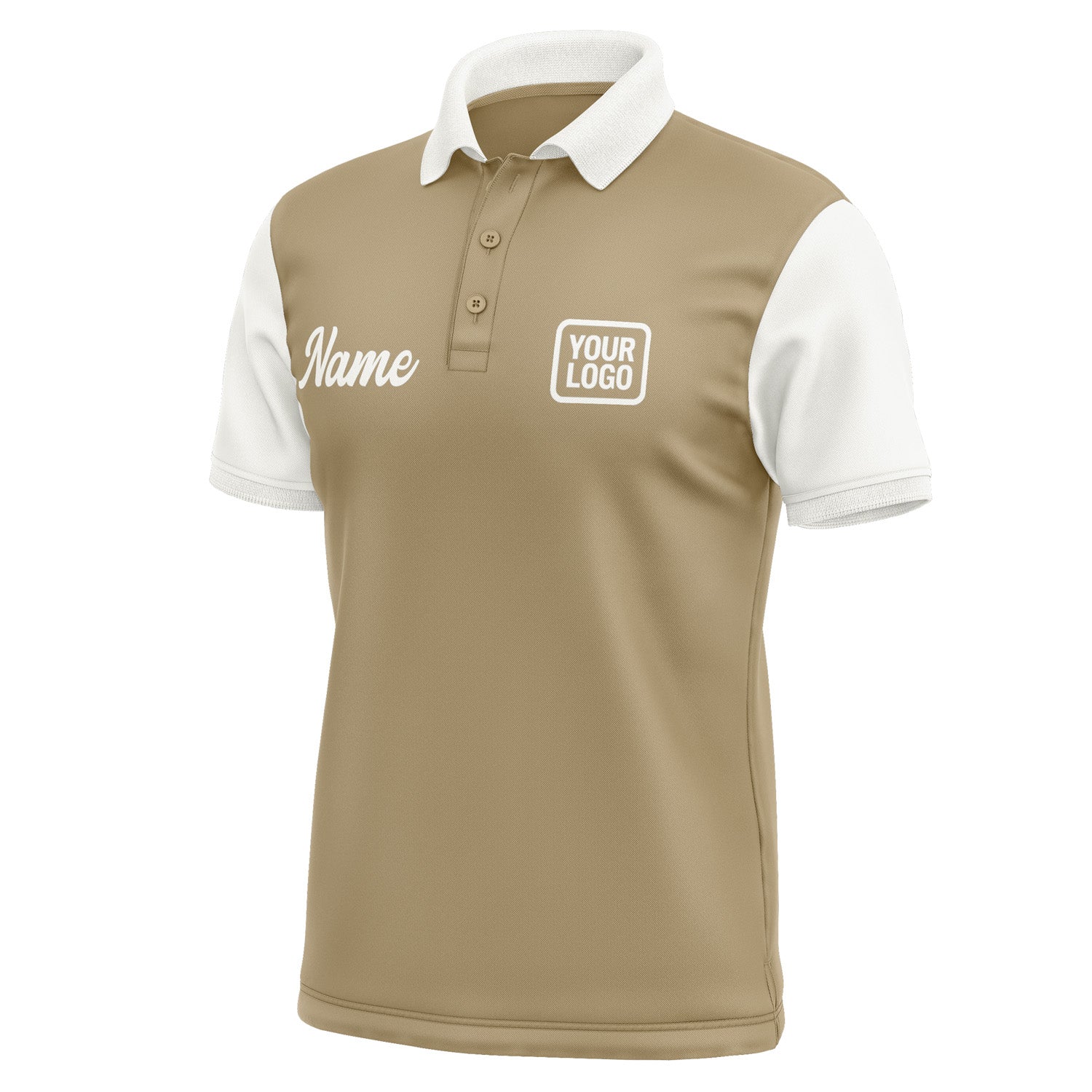 Custom Light Khaki White Short-Sleeve Polo Shirt PO251818B118
