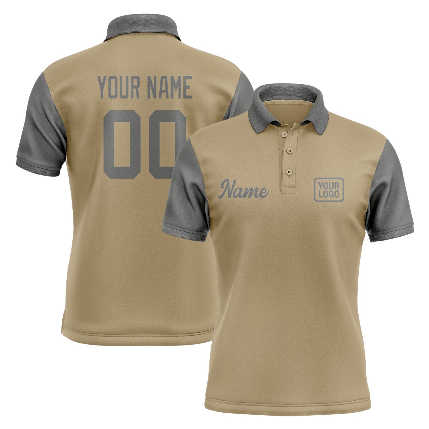 Custom Light Khaki Dark Grey Short-Sleeve Polo Shirt PO252020B120