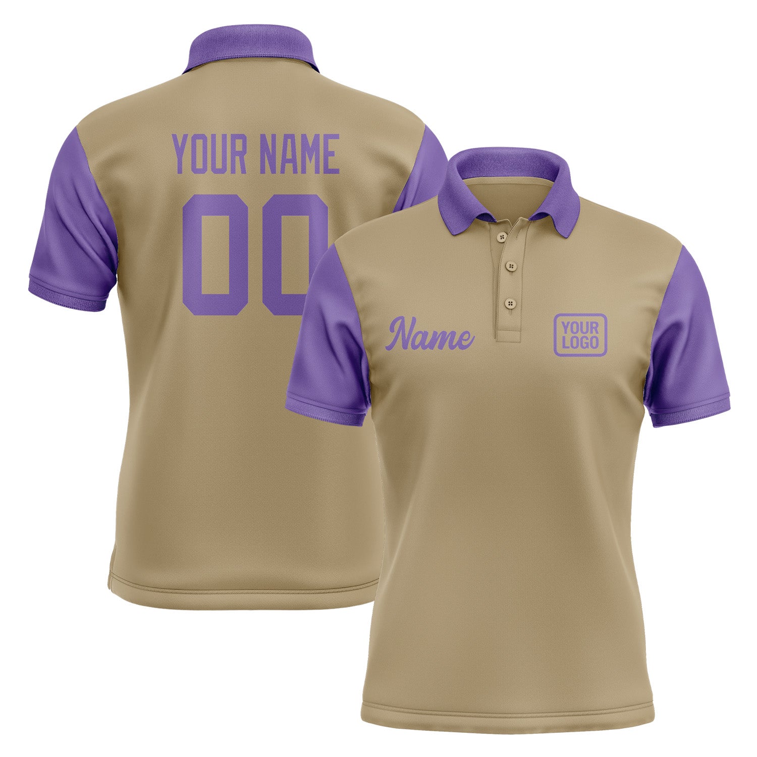 Custom Light Khaki Light Purple Short-Sleeve Polo Shirt PO252323B123