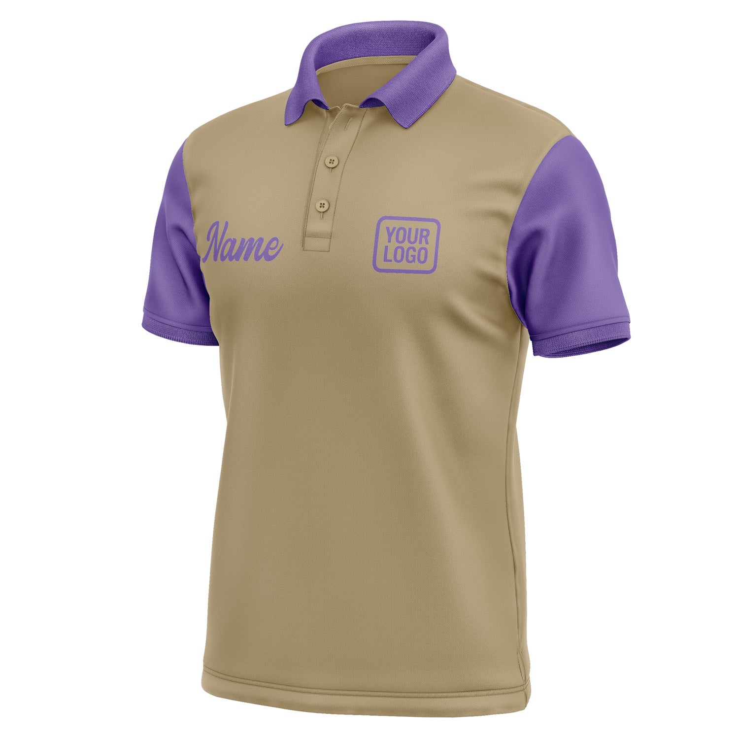 Custom Light Khaki Light Purple Short-Sleeve Polo Shirt PO252323B123