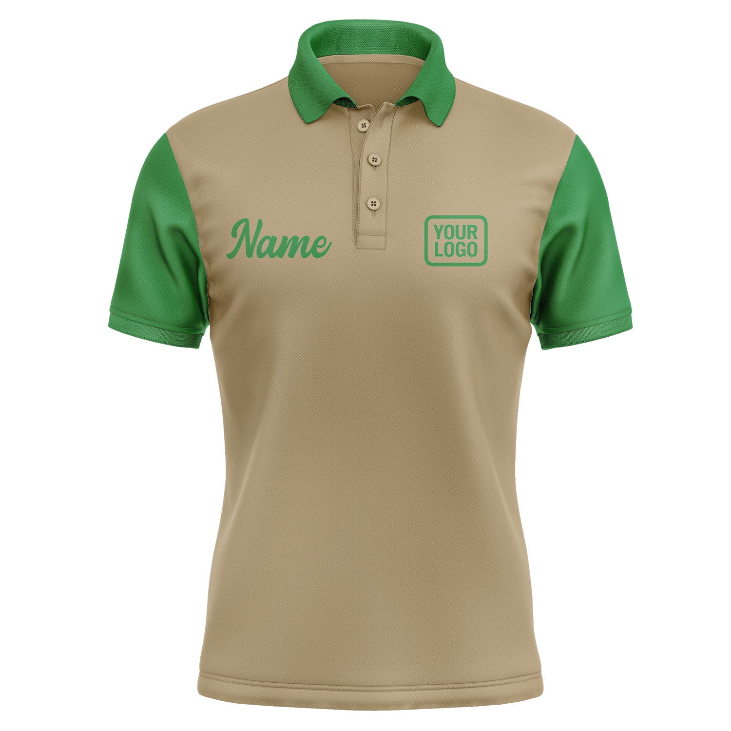 Custom Light Khaki Emerald Green Short-Sleeve Polo Shirt PO252424B124
