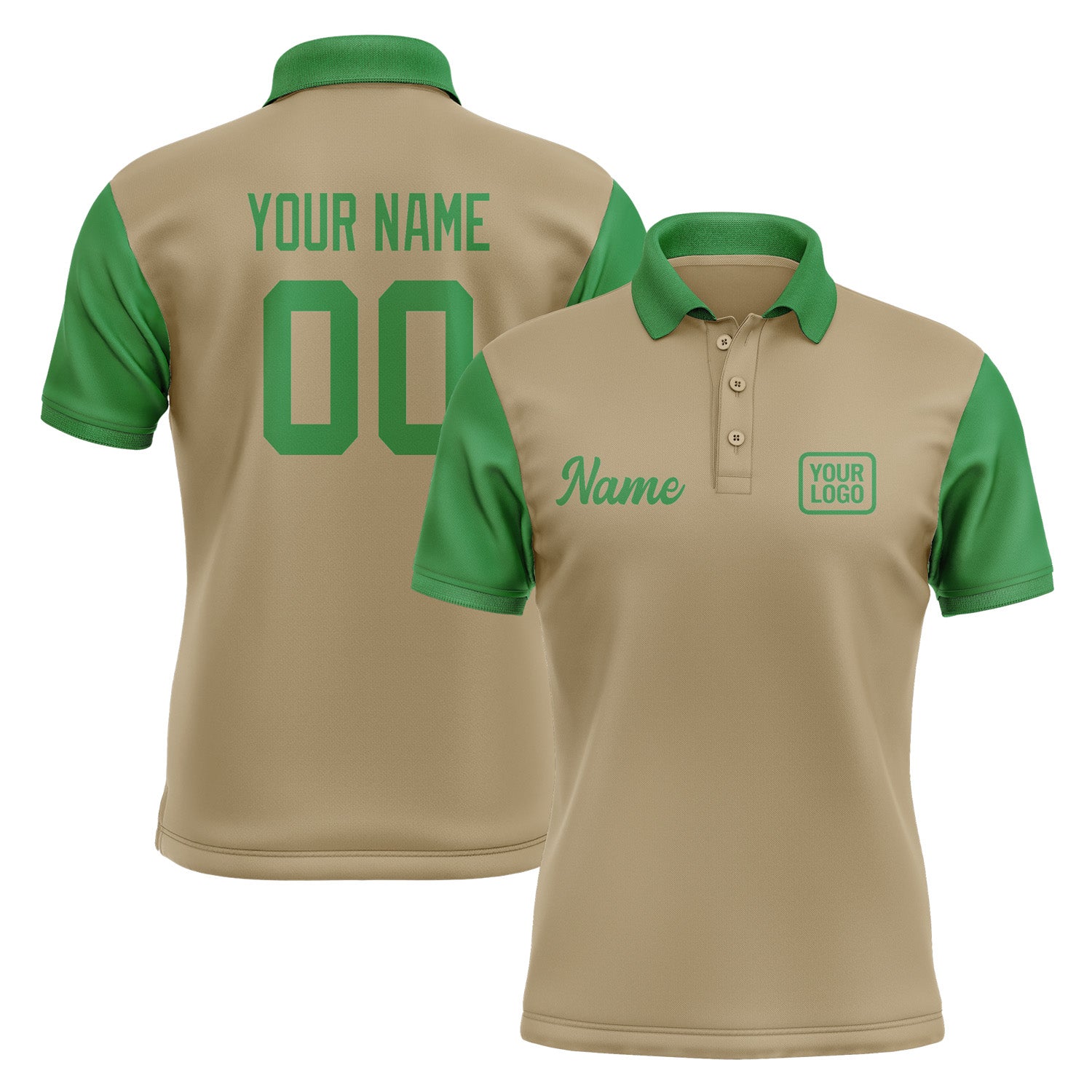 Custom Light Khaki Emerald Green Short-Sleeve Polo Shirt PO252424B124