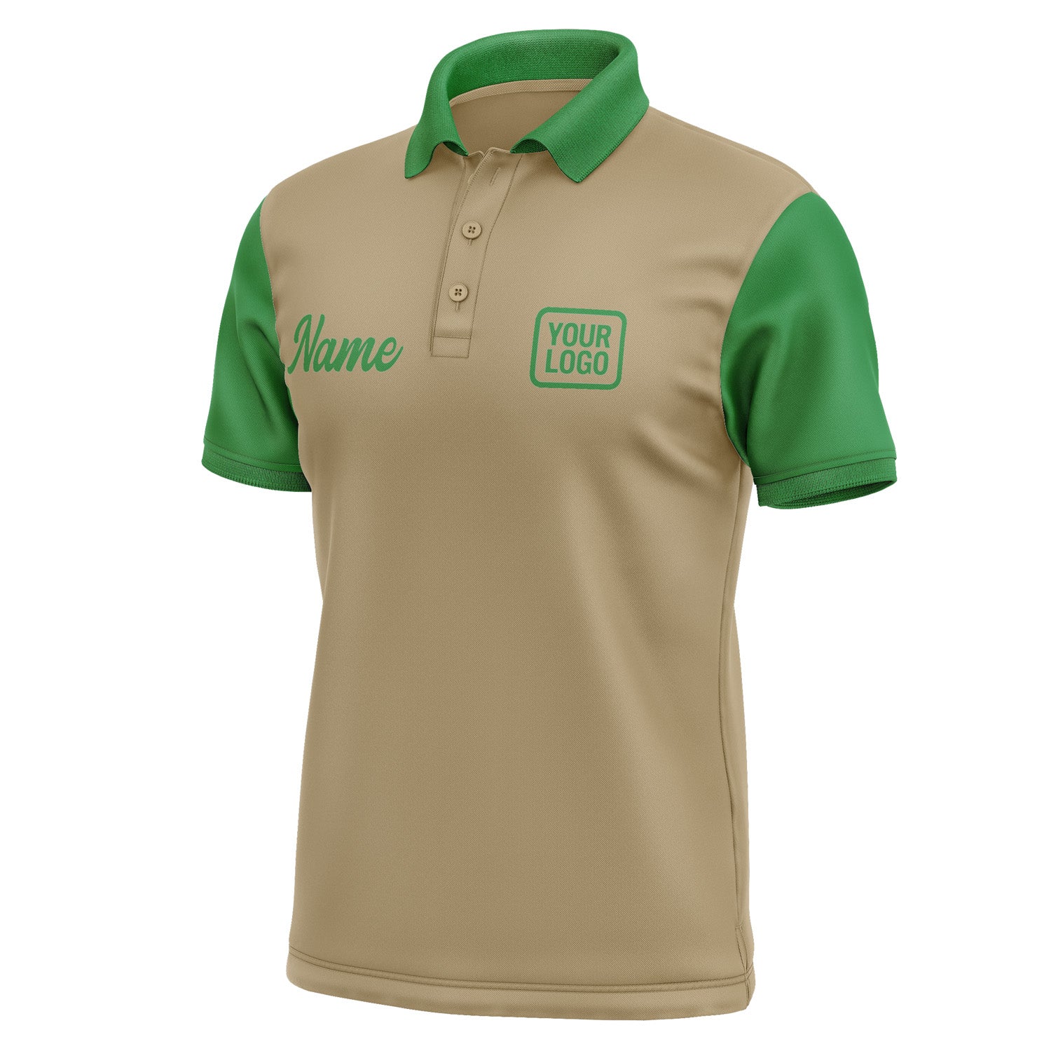 Custom Light Khaki Emerald Green Short-Sleeve Polo Shirt PO252424B124