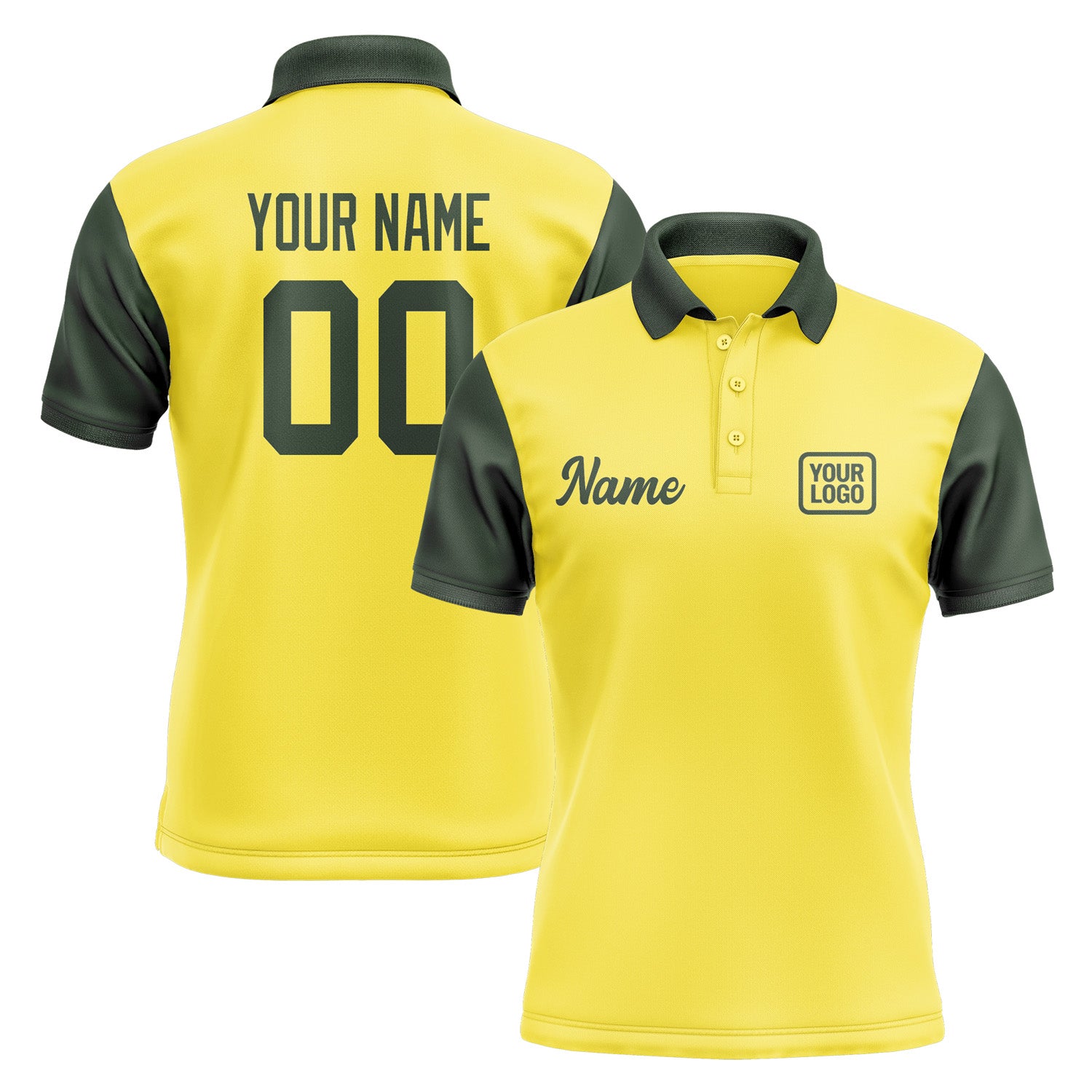 Custom Light Yellow Dark Green Short-Sleeve Polo Shirt PO260606B106