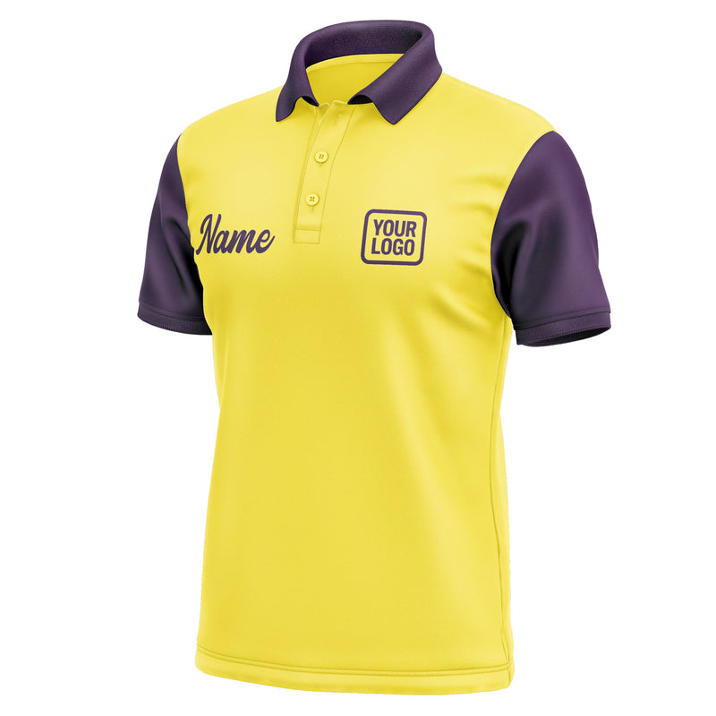 Custom Light Yellow Purple Short-Sleeve Polo Shirt PO260707B107