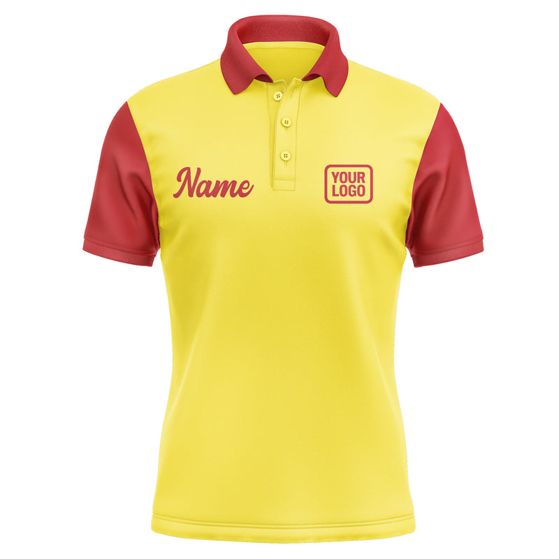 Custom Light Yellow Red Short-Sleeve Polo Shirt PO261414B114