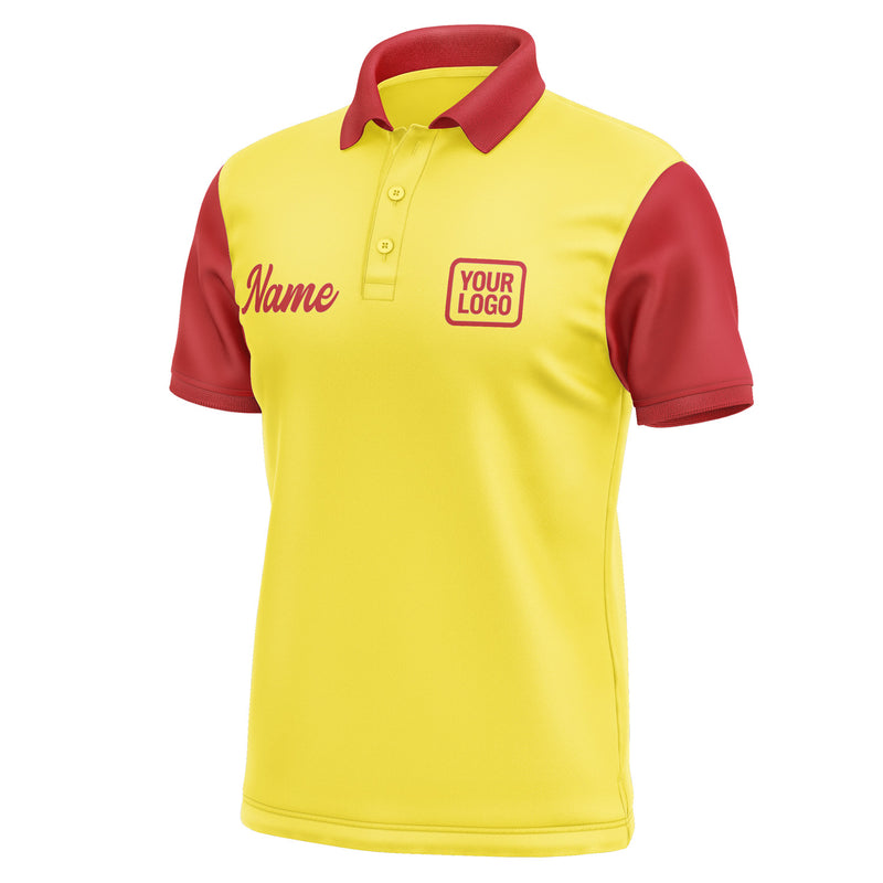Custom Light Yellow Red Short-Sleeve Polo Shirt PO261414B114