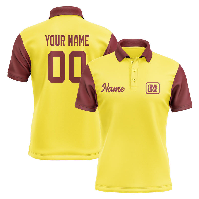 Custom Light Yellow Crimson Red Short-Sleeve Polo Shirt PO261515B115