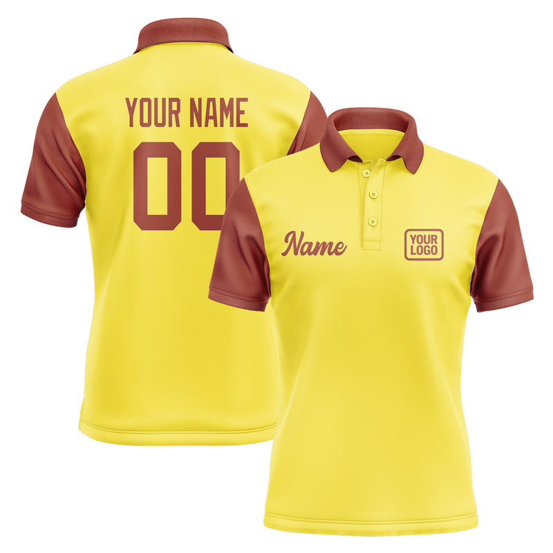 Custom Light Yellow Coral Red Short-Sleeve Polo Shirt PO261616B116